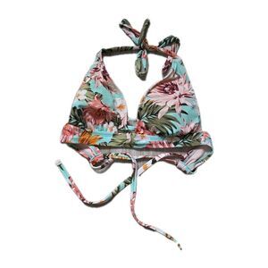 Kona Sol Bikini Top Womens M Tropical Floral Halter Triangle Swim Top EUC